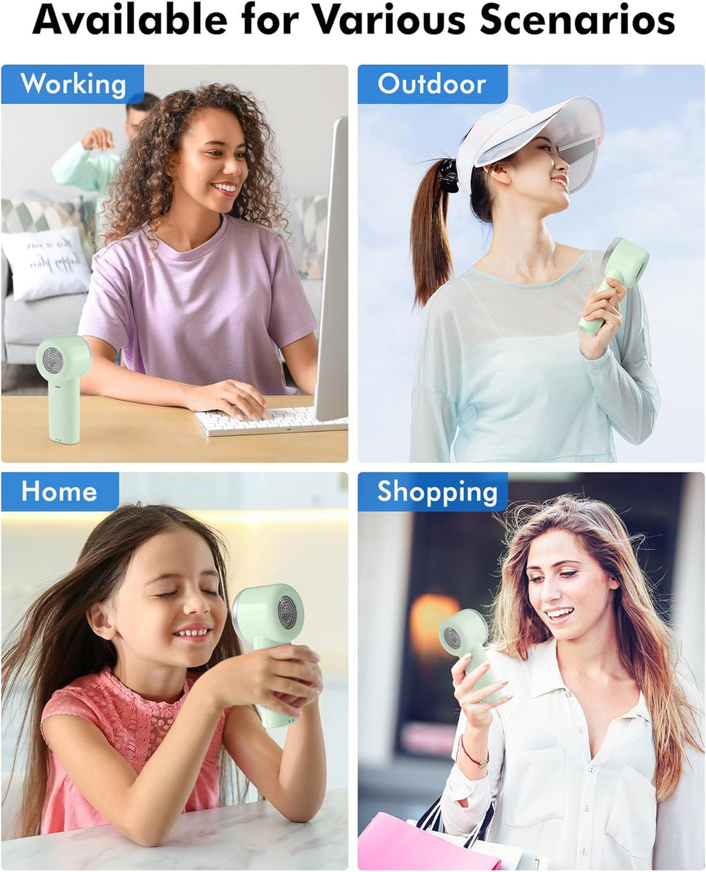 WHATOOK Portable Handheld Mini Fan - High-Speed Cooling, 10-Hour Battery Life, USB Rechargeable | Green