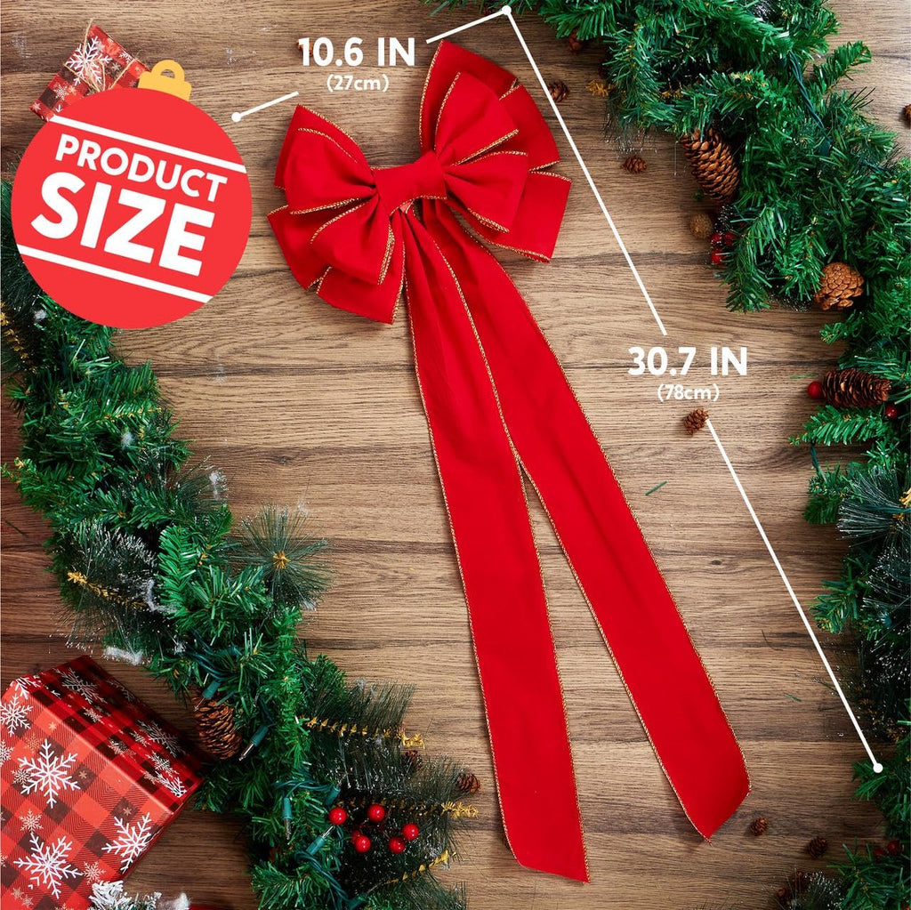 JOYIN 3PCS Big Red Velvet Christmas Bows, 30.7" Long by 10.6" Wide Giant Velvet Decor for Christmas Tree, Large Wreath Bows, Indoor Outdoor Holiday Xmas Decorations