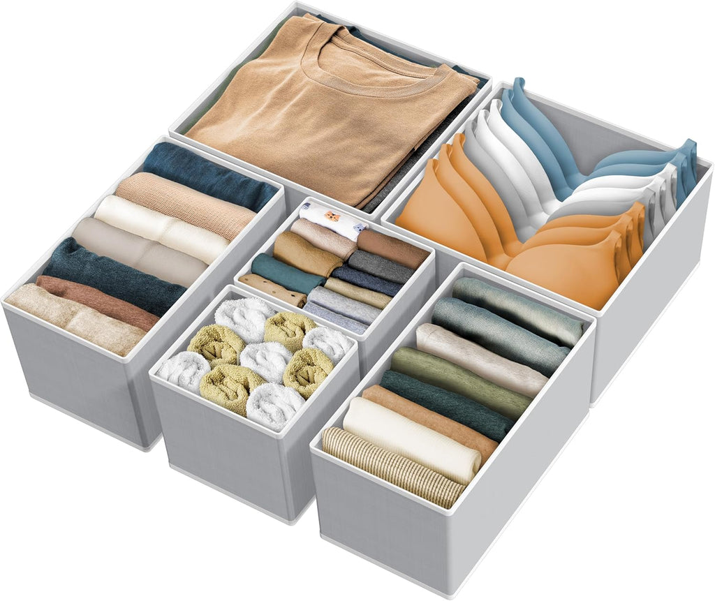 Simple Houseware Underwear Drawer Organizer - Set of 6 for Lingerie, Bras, Panties & Socks | Gray