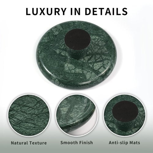 LWALMS Marble Fruit Bowl for Kitchen - 9.9" Green Decorative Stone Pedestal Bowls for Home Decor, Footed Fruits Holder For Dining Table Counter Organization