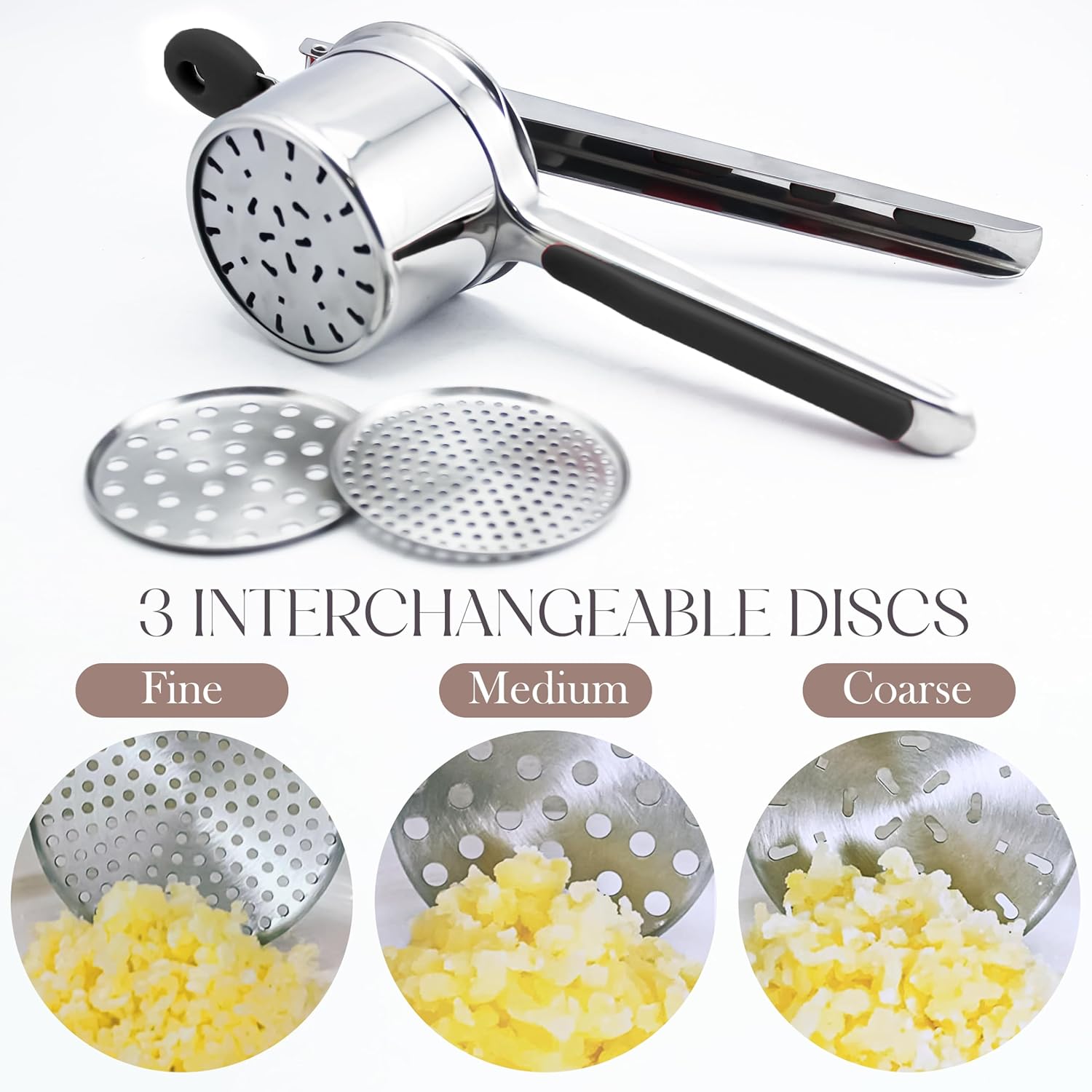 Bellemain 15 oz Large Potato Ricer - Heavy-Duty Stainless Steel Masher with 3 Discs | Perfect for Creamy Mashed Potatoes