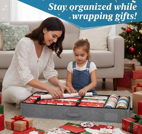 Christmas Wrapping Paper Storage - 30 Roll Organizer | Waterproof & Stain-Resistant, 35.43” Gray
