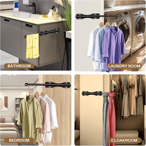 12" Valet Rod For Closet Pull Out Slide Out Adjustable Heavy Duty Valet Rod For Closet, Laundry Room, Bedroom, Bathroom(Black)