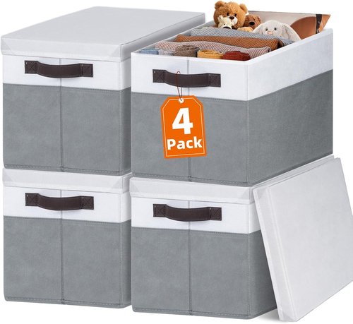 Extra Large Storage Baskets by [Brand Name] - 33 QT Stackable Decorative Organizers for Living Room | 4 Pack, 16x12 in
