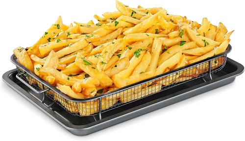 Bakken Swiss Air Fryer Tray - 2-in-1 Nonstick Crisper Basket | Dishwasher Safe, Extra-Large (9.5"x13", Gray)