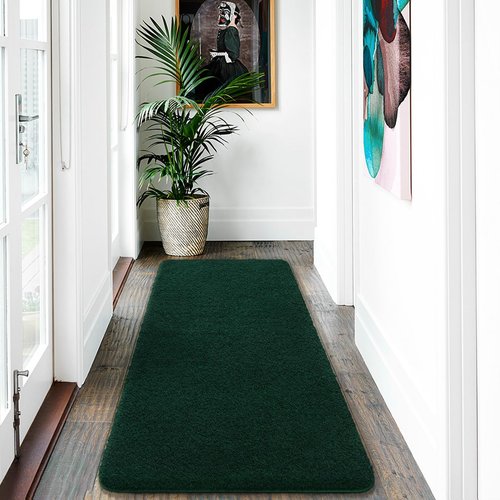 AROGAN Luxury Long Bathroom Runner Rug, 24x60 Inch Thick Soft and Absorbent Non Slip Bath Mat, Rubber Backing Quick Dry Rugs Carpets, Machine Washable Plush Mats for Shower Floor, Deep Green