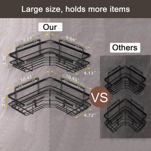 HuggieGems Corner Shower Caddy Organizer - 2 Pack Black Bathroom Shelves with Hooks for Storage