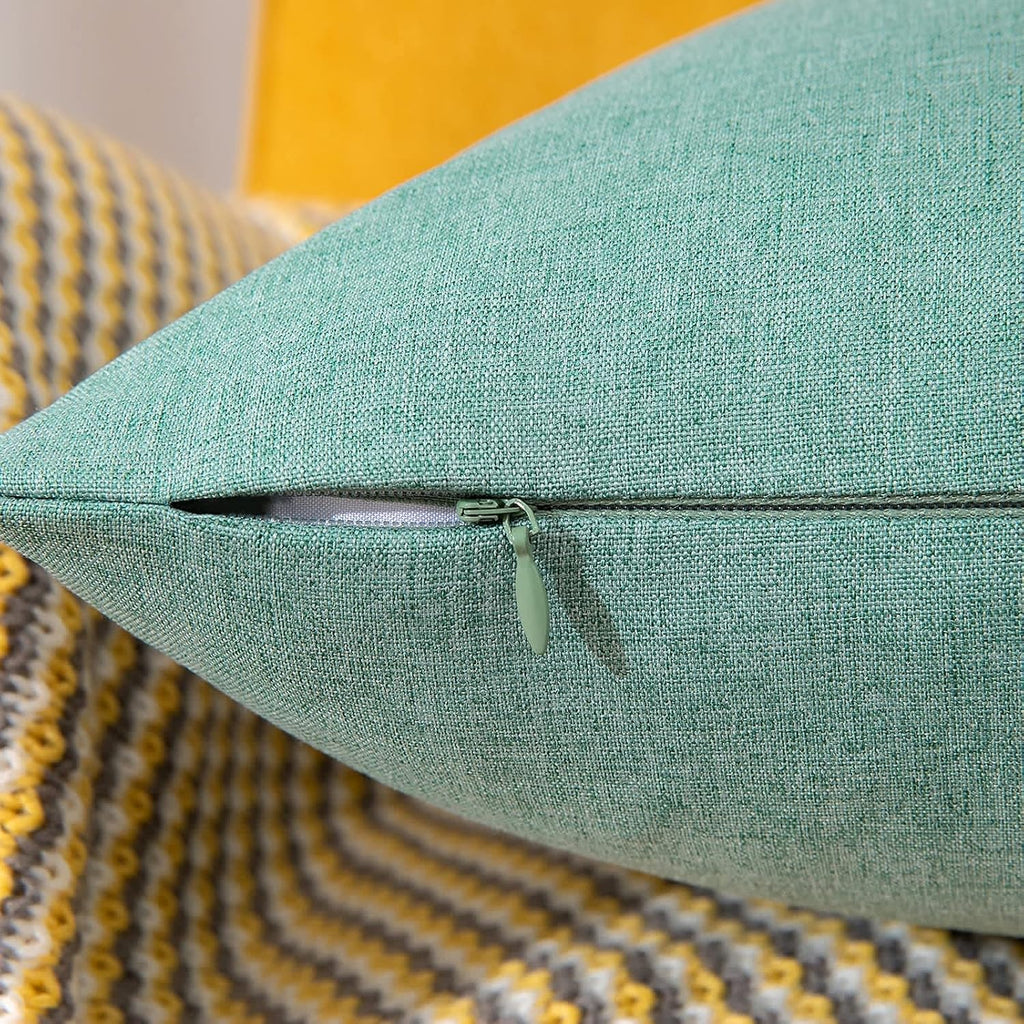 MIULEE Decorative Outdoor Throw Pillow Covers - Waterproof Faux Linen Cushion Cases | 12x12 Inch Teal, Pack of 2