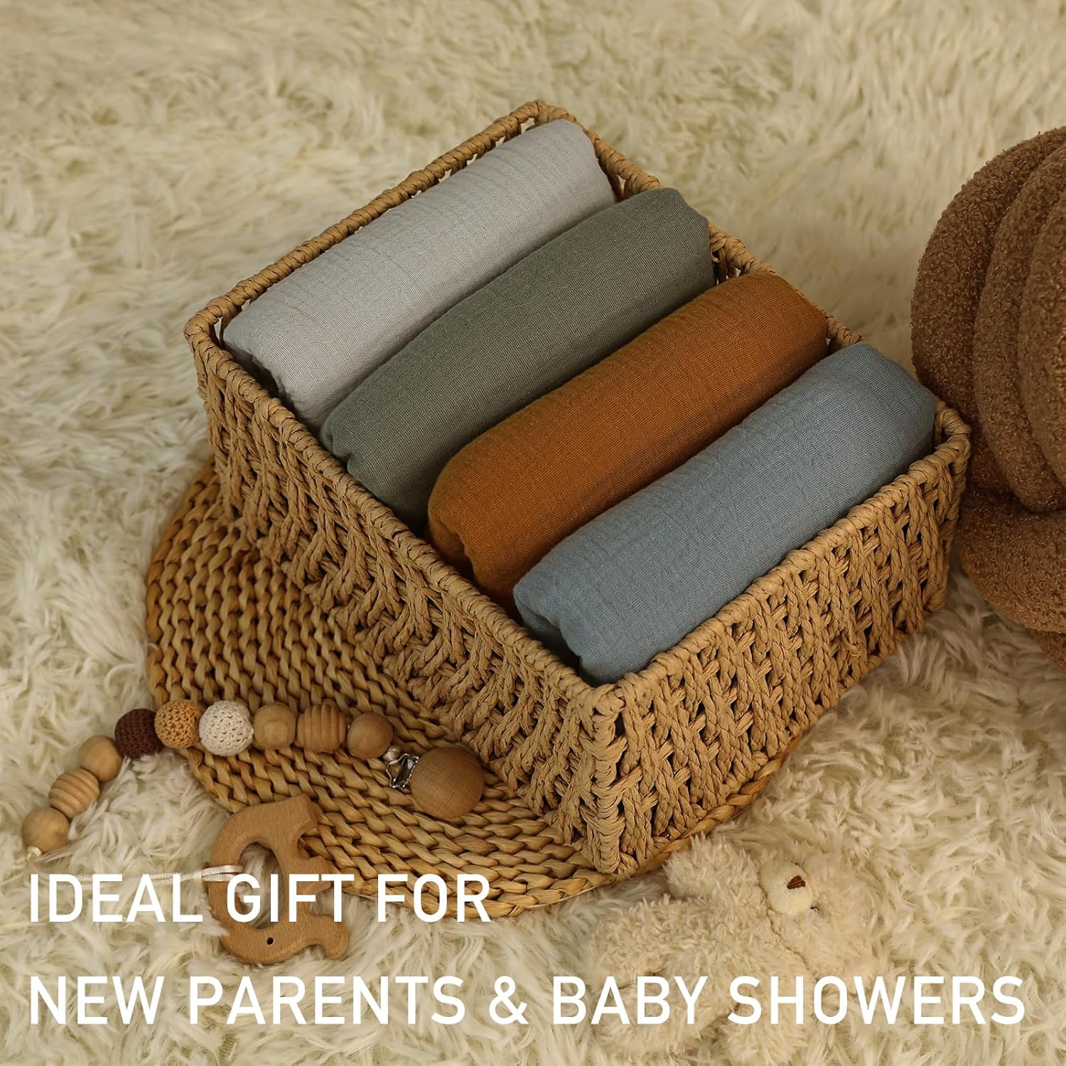 Skiennix Muslin Swaddle Blankets - 4 Pack Breathable Cotton Newborn Receiving Wraps | Skin-Friendly Essentials
