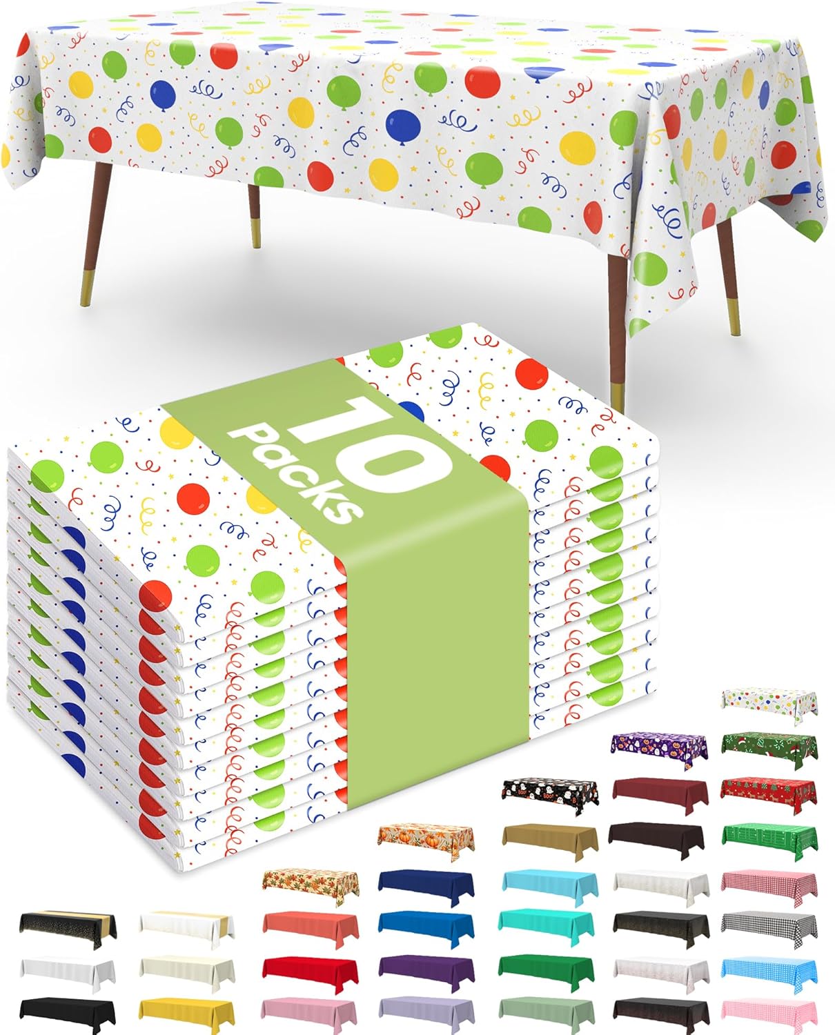 Pureegg Disposable Plastic Tablecloths - 10 Pack, 54 x 108 Inch, Sturdy & Leakproof for Parties | Rainbow Colors