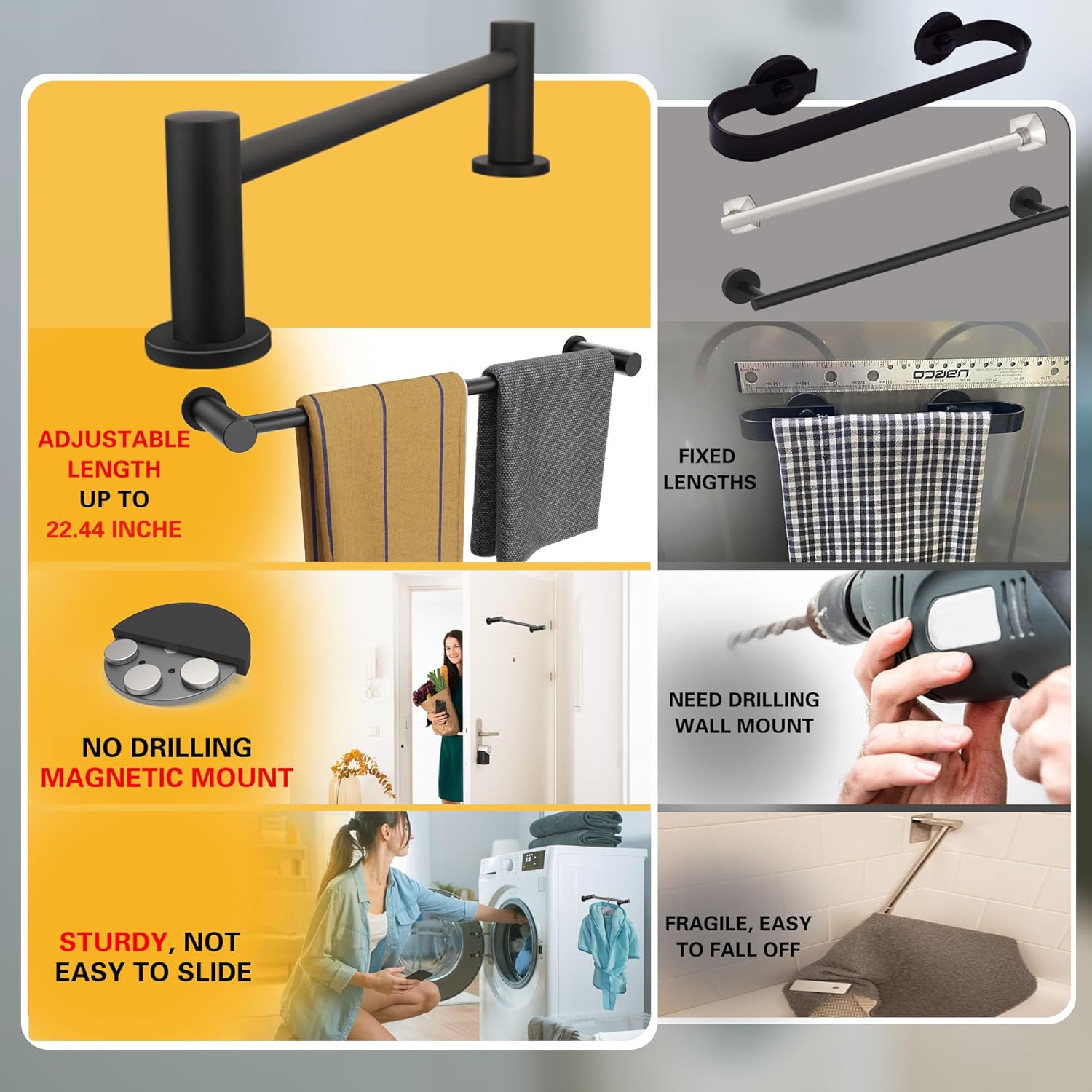 ULIBERMAGNET Magnetic Towel Holder - Adjustable Length Non-Slip Bar for Whiteboard & Refrigerator | 2 Pack