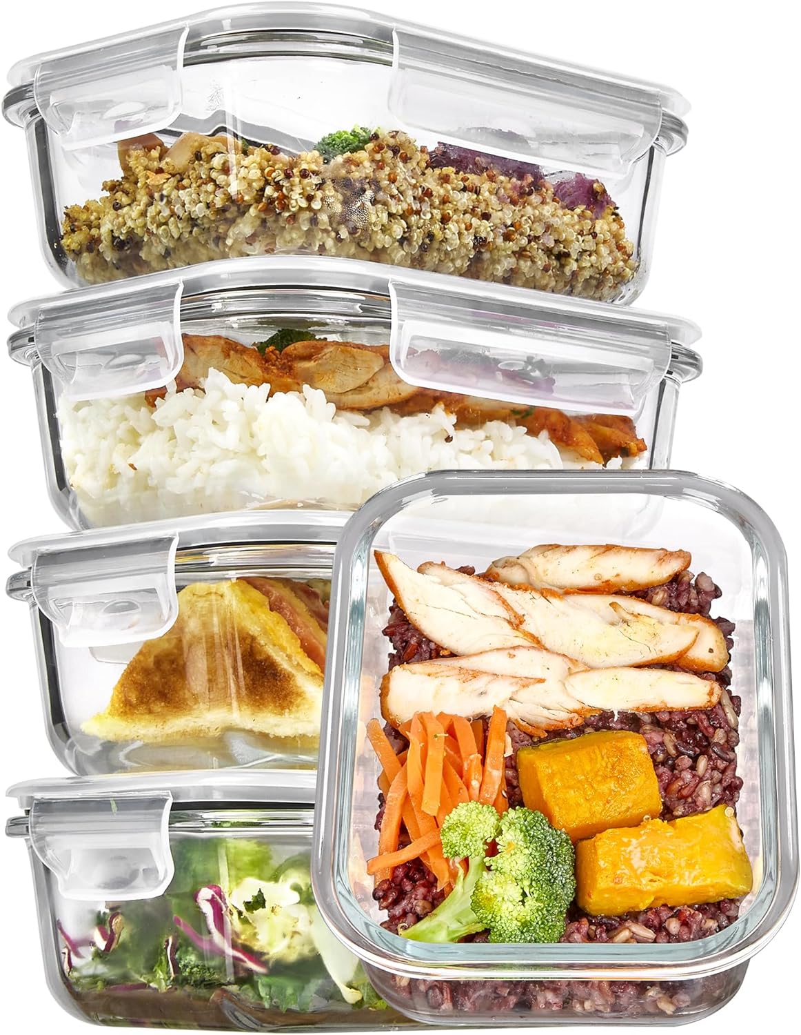 Vtopmart 22oz Glass Storage Containers - 5-Pack Meal Prep Set with Airtight Snap Lids | Microwave & Dishwasher Safe, Grey