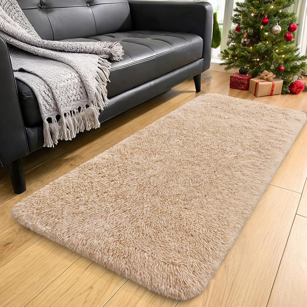 OLANLY Runner Rugs - Soft, Machine Washable Shaggy Carpet for Hallway & Bedroom | Beige, 3x11 ft