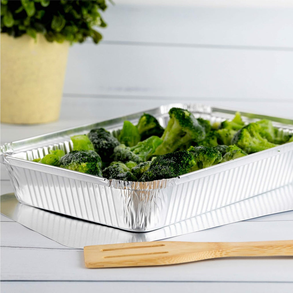PLASTICPRO Disposable Aluminum Baking Pans - 4 LB Oblong 12'' x 8'' x 2'' with Cardboard Lids | Perfect for Brownies, Bread & Lunchboxes - Pack of 5