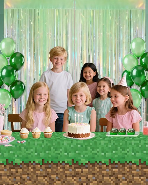 Iridescent Green Party Streamers Backdrop - 2 Pack Neon Holographic Tinsel Fringe Curtain | 3.31 x 6.6 ft