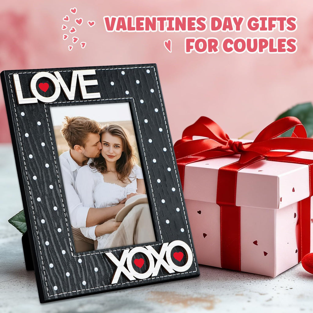 FLYAB Black Love Picture Frame 4x6 Valentines Day Pictrue Frames Leather Photo Frame for Tabletop Valentines Day Gifts for Couple Him Her Girlfriend Boyfriend
