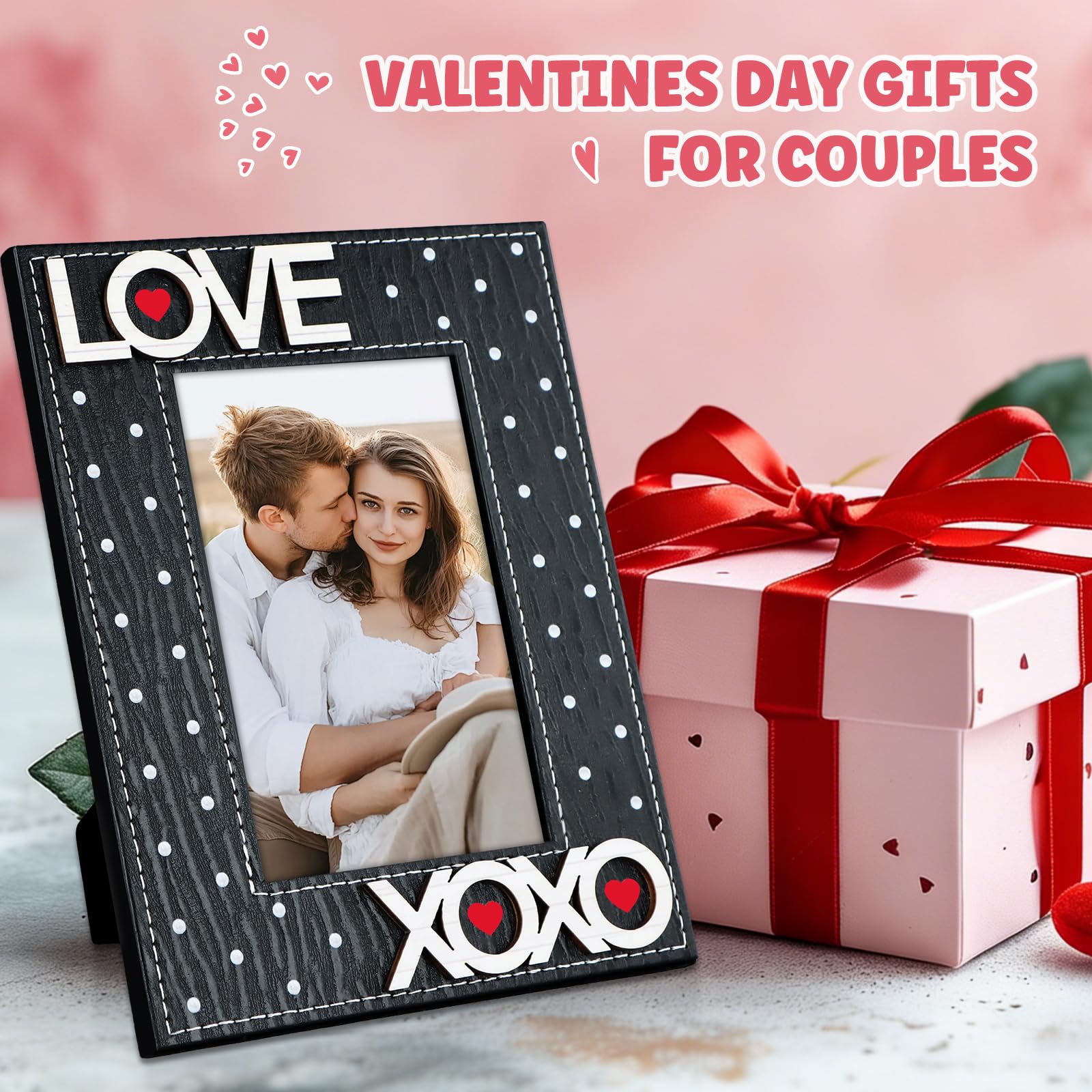 FLYAB Black Love Picture Frame 4x6 Valentines Day Pictrue Frames Leather Photo Frame for Tabletop Valentines Day Gifts for Couple Him Her Girlfriend Boyfriend