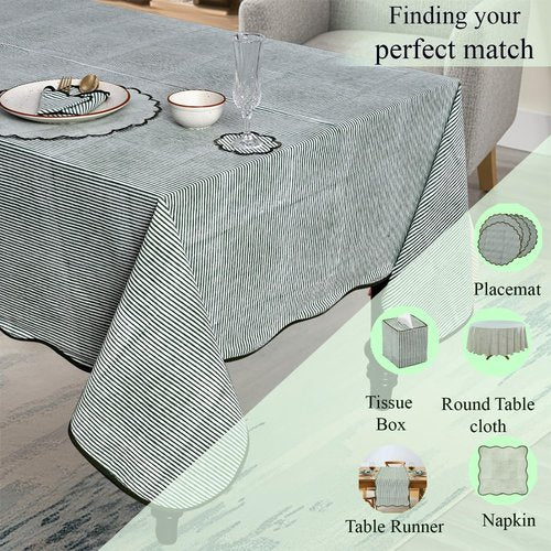 Ridhi Forest Green Stripe Block Print 60x90 Rectangle Tablecloth Table Cover for Dining Tables, Handcrafted Farmhouse Kitchen Decor, Washable, Decorative Tablecloths for Spring, Easter, Valentine