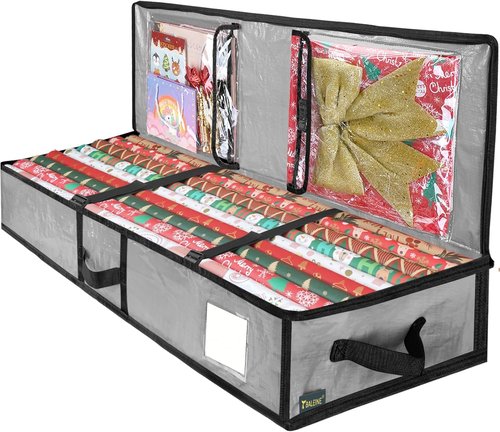 BALEINE Durable Christmas Wrapping Paper Storage Bag - 40" with Flexible Partitions & Pockets (Grey)
