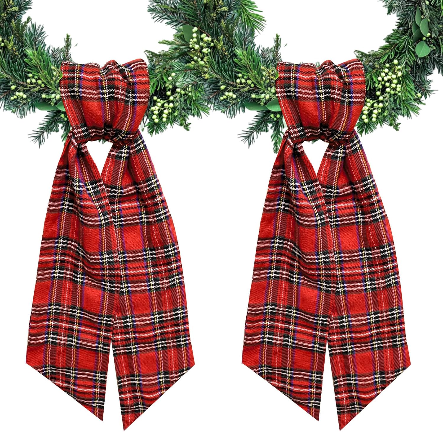 2pcs Christmas Wreath Sash for Front Door Red Buffalo Plaid Wreaths Satin Sash Burlap Garland Ribbon Accessories for Wreath Yard Doorway Indoor Outdoor Bridal Shower Home Decor,5.1 x 54.3