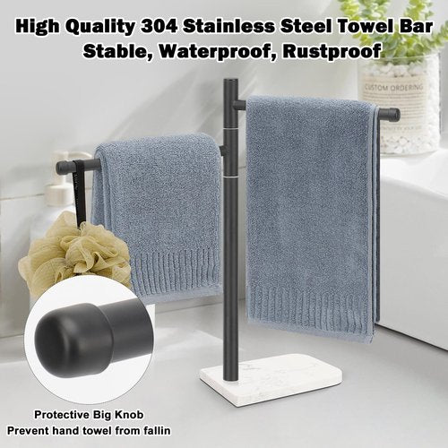Winmien Standing Hand Towel Holder, Hand Towel Stand with Marble Base, 304 Stainless Steel Towel Rack with 2 Swivel Arm, Countertop Stand Towel Ring Towel Bar for Bathroom (Matte Black)