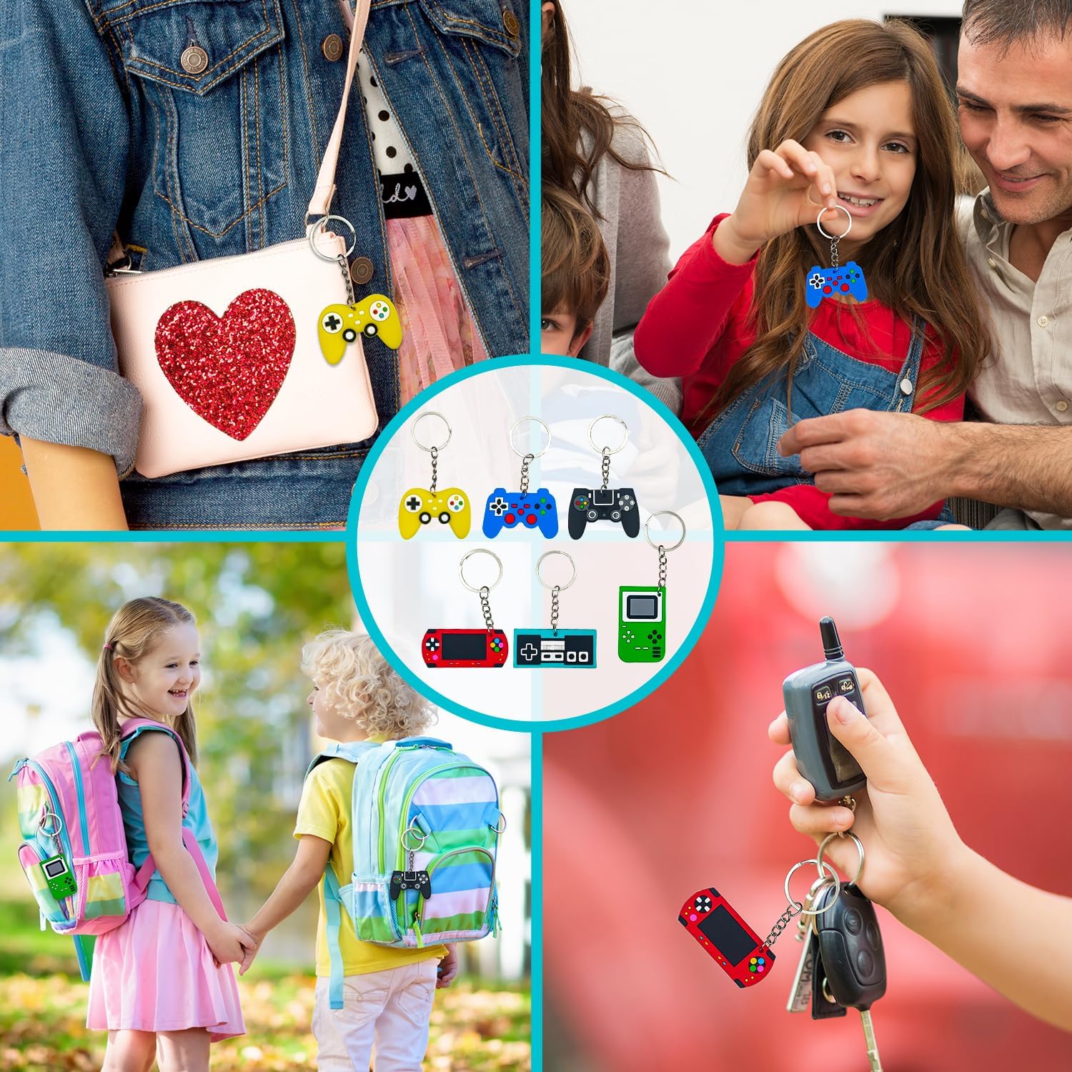 Skiennix Bulk Valentine's Day Cards - 48 Pack Video Game Keychains | Classroom Exchange Gifts for Kids