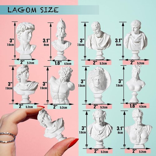 LAGOM HOUSE Greek Bust Statue Set - 10 PCS Mini Greek Mythology Figurines for Home Decor | Unique Gifts