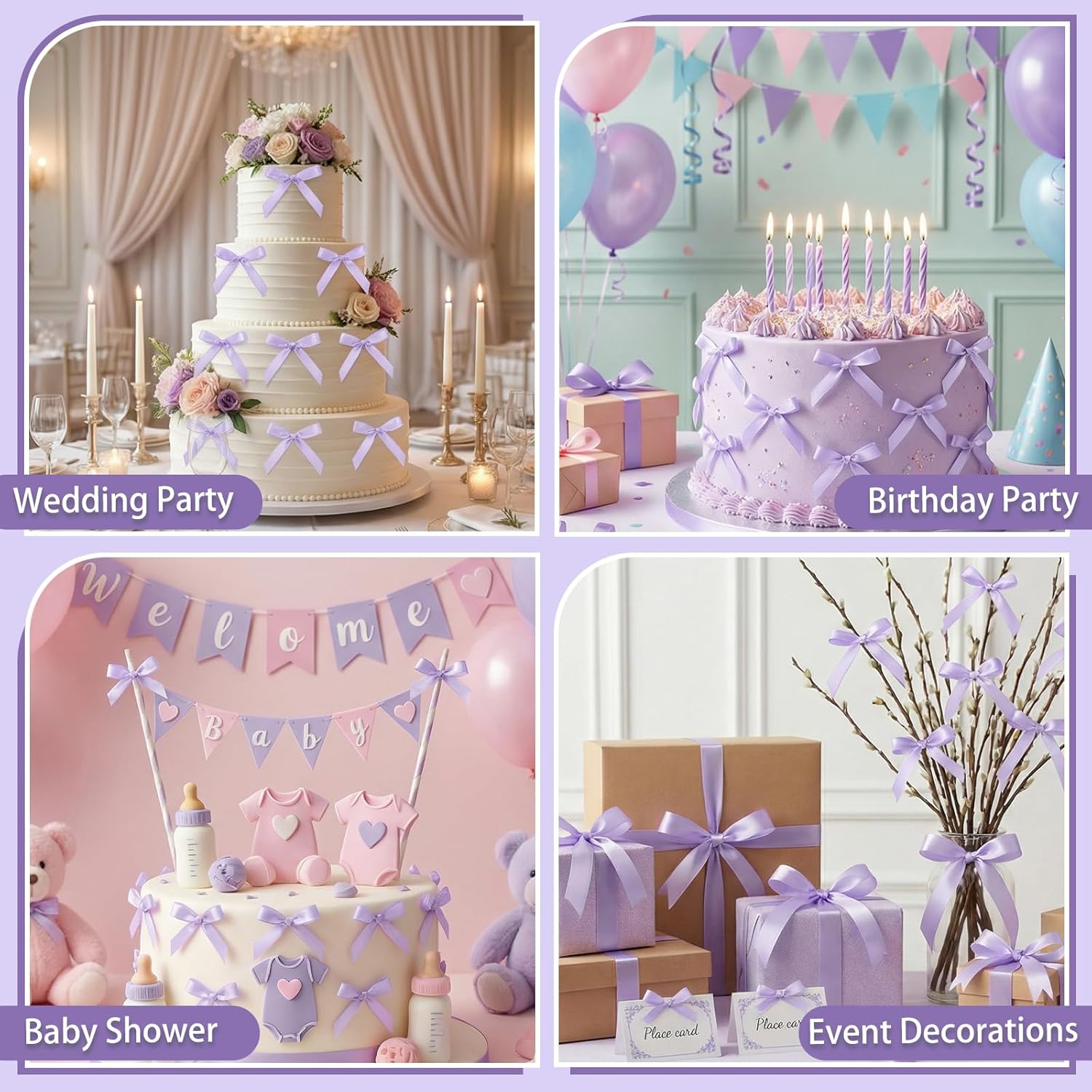 Skiennix 30 Pack Bow Cake Toppers - Purple Ribbon Bows for Weddings & Celebrations | Perfect for Birthdays & Baby Showers