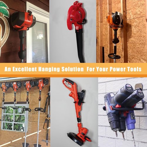 Garden Power Tool Hanger - Garage Wall Hooks for Weedeater & String Trimmer | Black, 2 Pcs