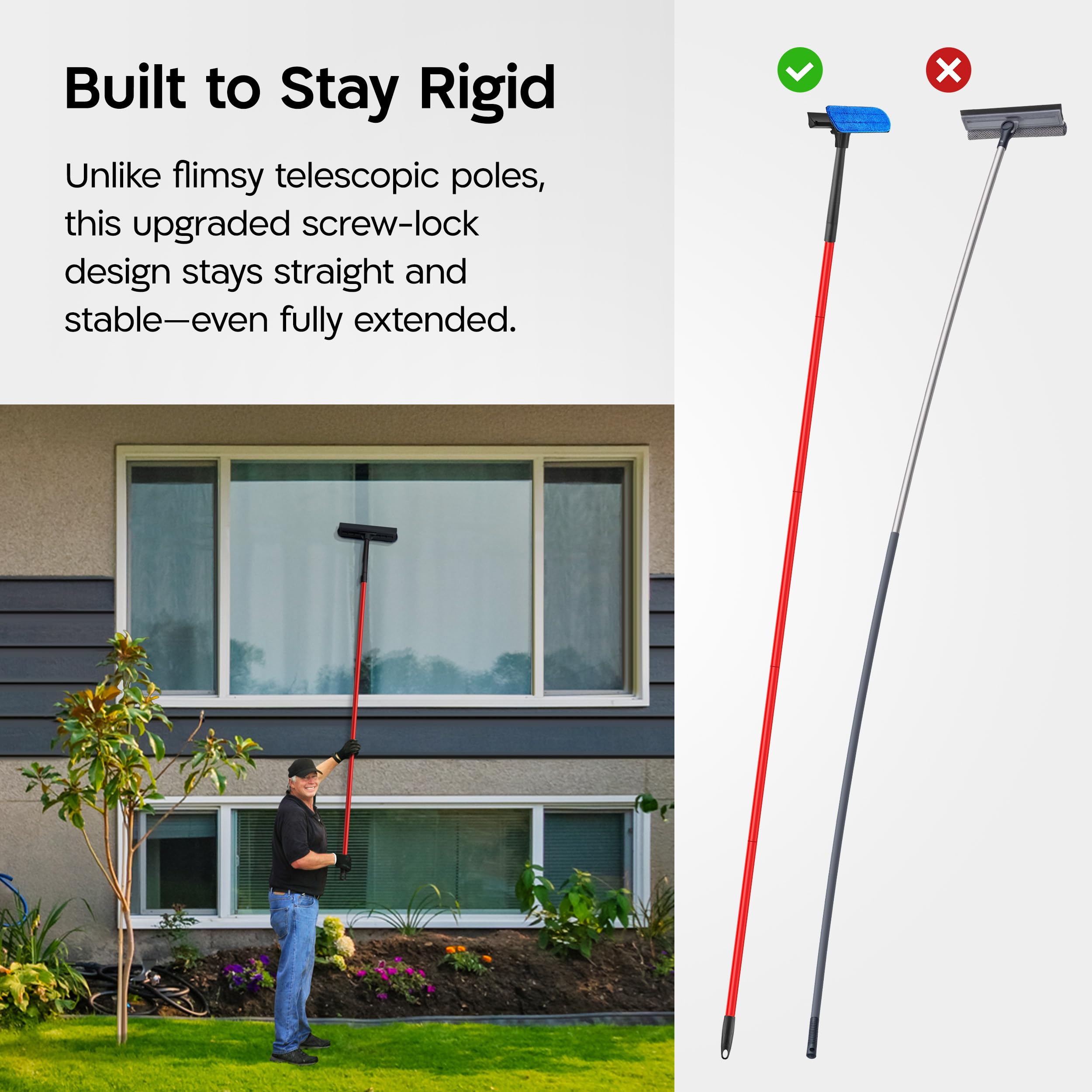 Tyroler Professional Window Squeegee for Home, 12"-80" Long Squeegee for Window Cleaning, 2-in-1 Window Cleaning Squeegee Kit, Indoor & Outdoor Window Cleaner Tool for High Windows & Glass (12"-80")