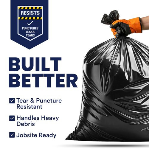 Plasticplace Contractor Trash Bags 42 Gallon │ 6.0 Mil │ Black Heavy Duty Garbage Bag │ 33” x 48” (25 Count)