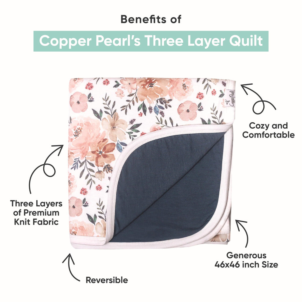 Copper Pearl Three-Layer Blanket: Soft Quilts for Boys & Girls | Breathable, Cozy Toddler Blanket | Newborn Quilt | 46x46 Premium Polyester/Rayon | Autumn