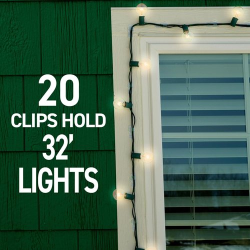 Command Outdoor Light Clips - 16 Clear Clips & 20 Adhesive Strips for Damage-Free Hanging | Perfect for Outdoor Lights & Cables