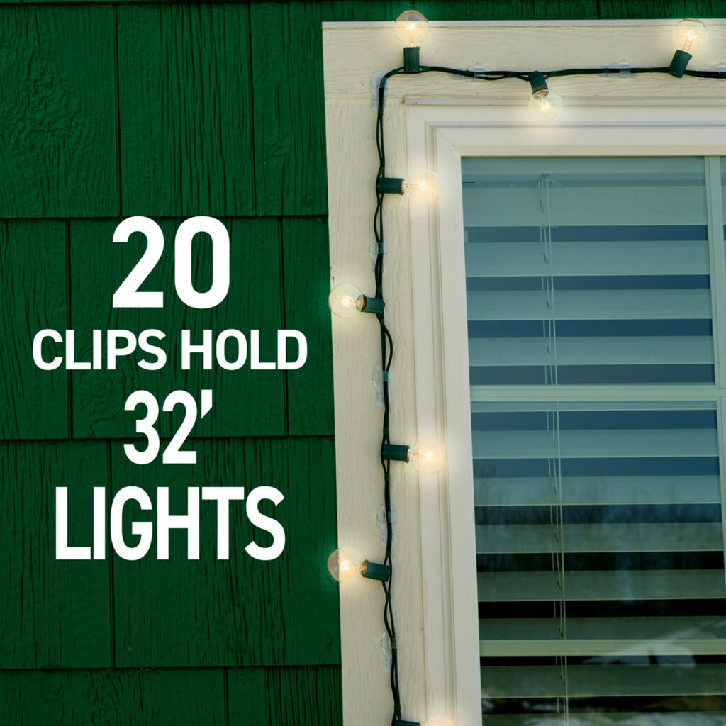 Command Outdoor Light 4 Pack of 16 Clear Clips and 20 Strips, Damage Free Hanging with Adhesive Strips, Wall Clips for Hanging Outdoor Lights and Cables Outside