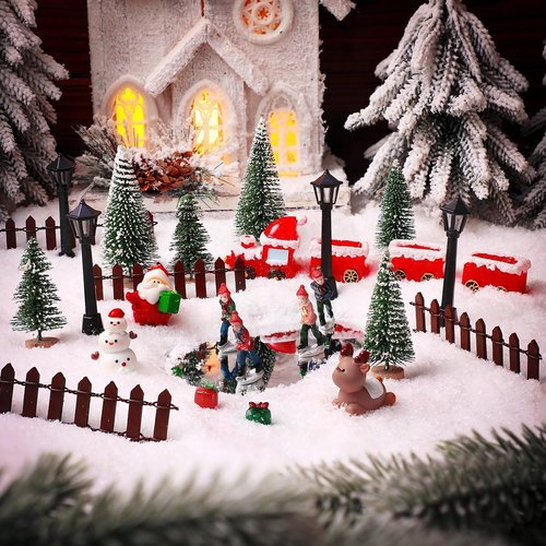 Colingmill 29-Piece Christmas Ski Village Ice Skating Rink Figurine Set | Miniature Resin Collectibles for Holiday Decor