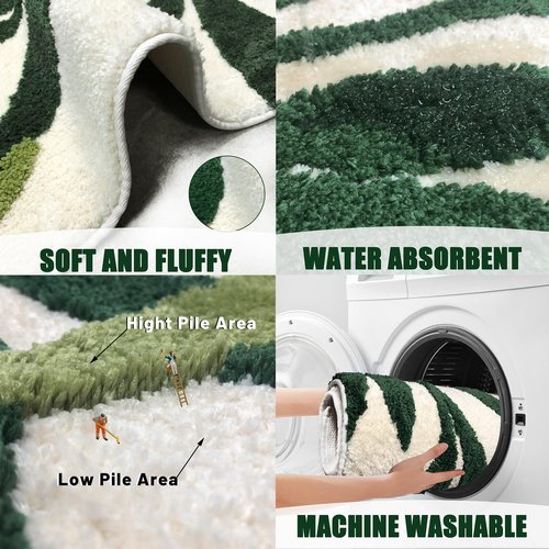 Green Bathroom Rug, Sage Green Leaves Rug, Soft Water Absorbent Non-Slip Washable Bath Mat for Bathroom, Tub and Floor, Botanical Shower Decor Carpet & Doormat, 18"x26"