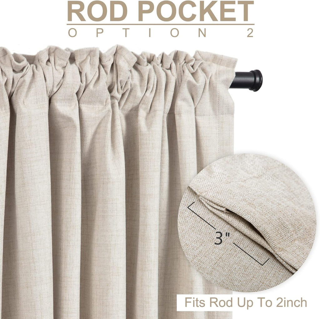 Skiennix 100% Blackout Linen Curtains - Thermal Insulated Drapes for Bedroom | 96" Long, Cream