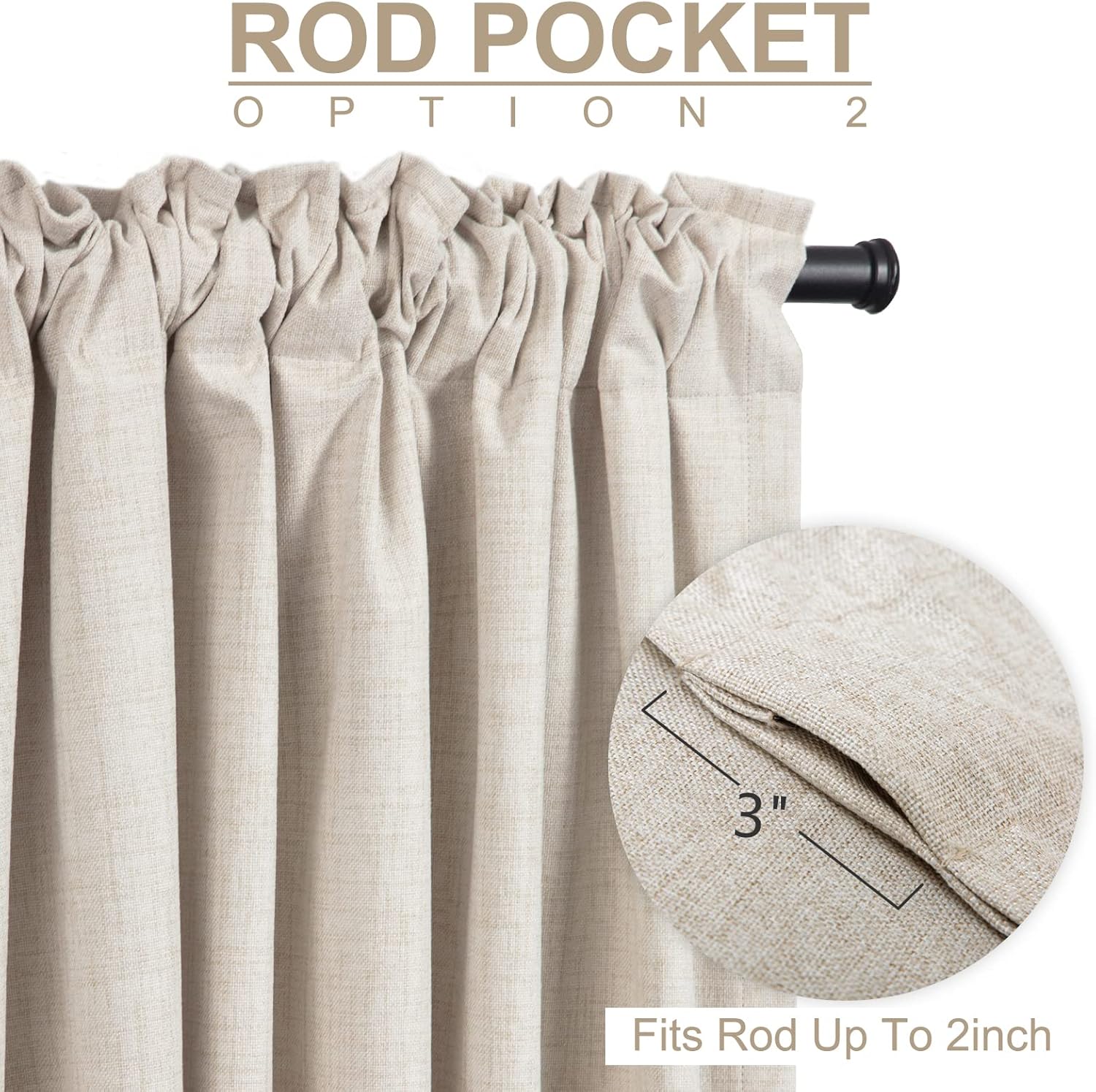 Skiennix 100% Blackout Linen Curtains - Thermal Insulated Drapes for Bedroom | 96" Long, Cream