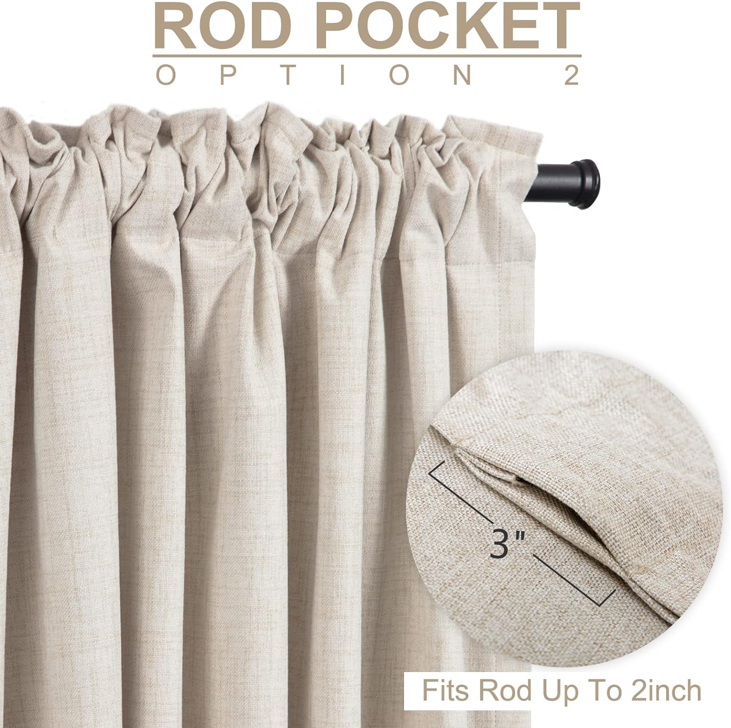 Skiennix 100% Blackout Linen Curtains - Thermal Insulated Drapes for Bedroom | 2 Panels, 50" W x 63" L, Cream