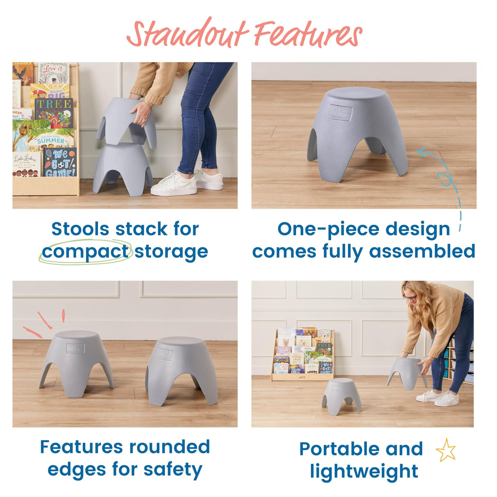 ECR4Kids Ayana Stool Set, Flexible Seating, Light Grey, 2-Pack