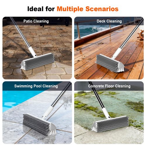 Grout Brush with Long Handle, Heavy-Duty Tile and Shower Floor Scrub Brush Stiff, Professional Grout Cleaner for Bathroom, Kitchen, Floor, Tile Brush Concrete Surfaces