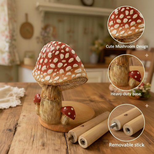 Mushroom Paper Towel Holder, Decorative Paper Towel Holder for Kitchen, Standing Paper Towel Holders Cute, Wood Roll Holder for Kitchen Accessories,Bathroom,Farmhouse,Christmas,Housewarming