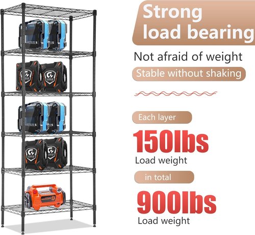FDW 6-Tier Wire Shelving Unit - Adjustable Metal Storage Rack for Kitchen & Garage | 23"L x 13"W x 59"H - Black