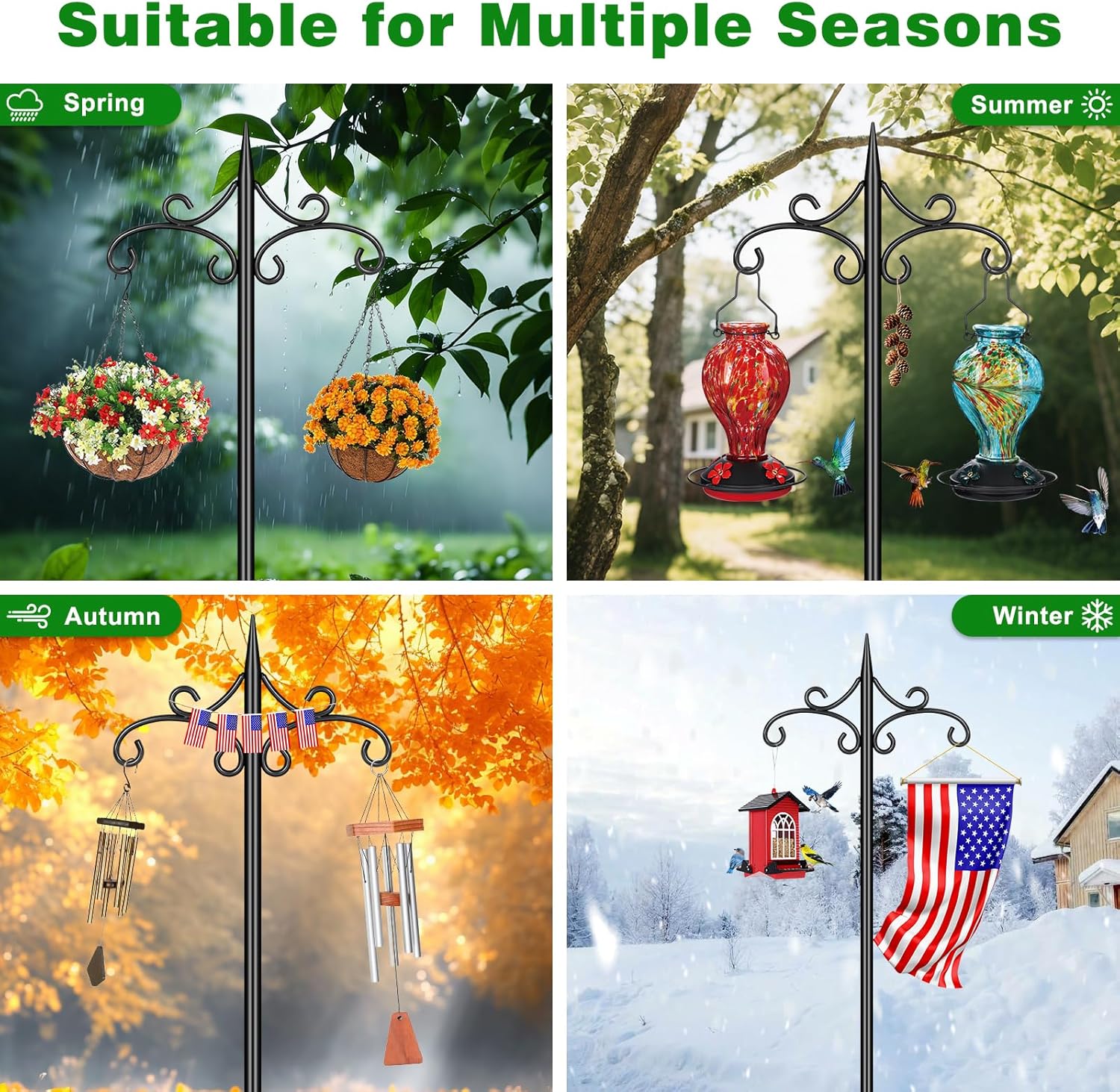 Skiennix Heavy Duty Double Shepherd Hooks - 72-Inch Adjustable Metal Bird Feeder Pole for Outdoor Use | 5-Prong Base