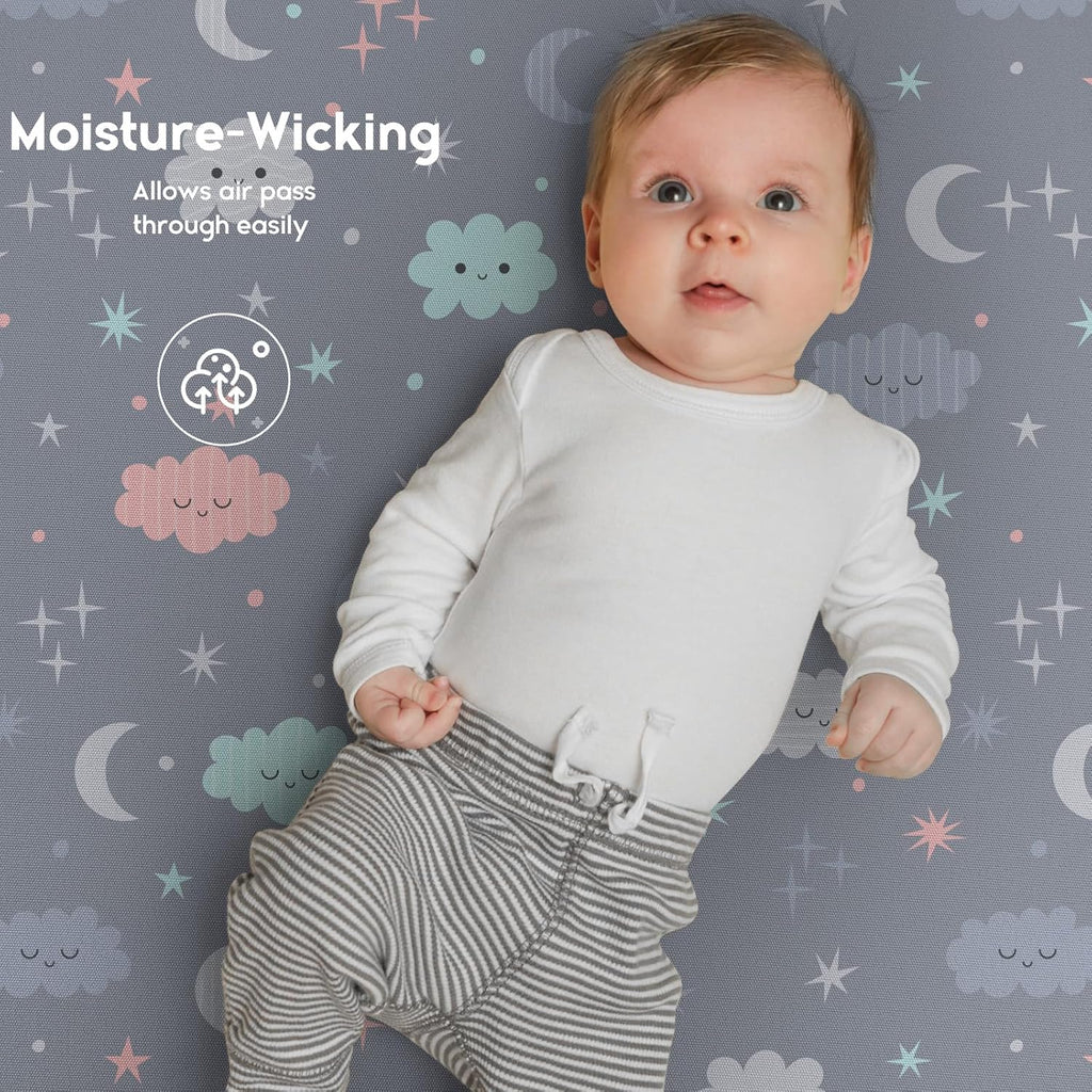 Yoofoss Fitted Pack and Play Sheets - Soft, Stretchy Mini Crib Sheets 2-Pack | Breathable Cloud Design