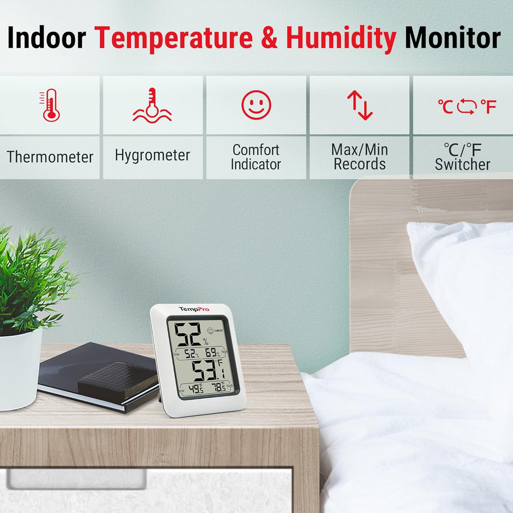 TempPro TP50 Digital Hygrometer - Accurate Indoor Thermometer & Humidity Gauge | 2-Piece Set