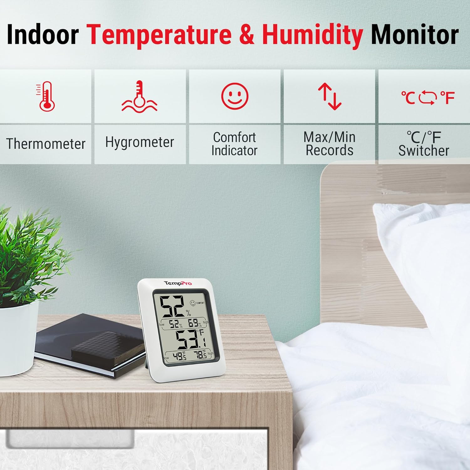 TempPro TP50 Digital Hygrometer - Accurate Indoor Thermometer & Humidity Gauge | 2-Piece Set