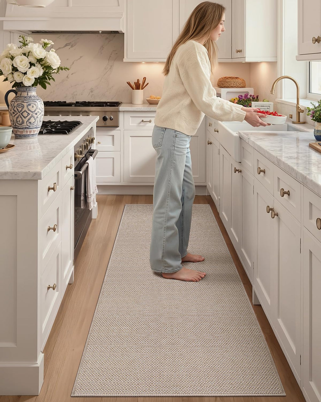 Color&Geometry Kitchen Rugs and Mats Non Slip Washable, Absorbent,Woven Kitchen Runner Rug Easy to Clean Kitchen Floor Mats for in Front of Sink, Laundry Room, Hallway,24"x83", Beige