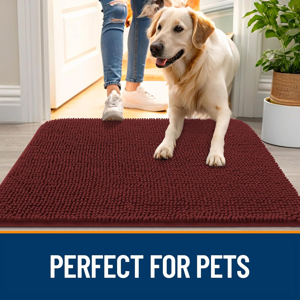 OLANLY Dog Door Mat - Absorbent Non-Slip Washable Doormat for Muddy Paws | 47x24, Quick Dry Chenille, Caramel Russet