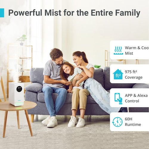 Livatro 6L Smart Humidifier for Large Room, Warm & Cool Mist with Top Fill Design, Alexa & App Control, Essential Oil Compatible, Ideal for Bedroom and Plants
